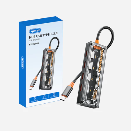 Hub USB Tipo-C 3.0 Knup KP-HB505 – 4 Portas, 5Gb/s e Alimentação Extra
